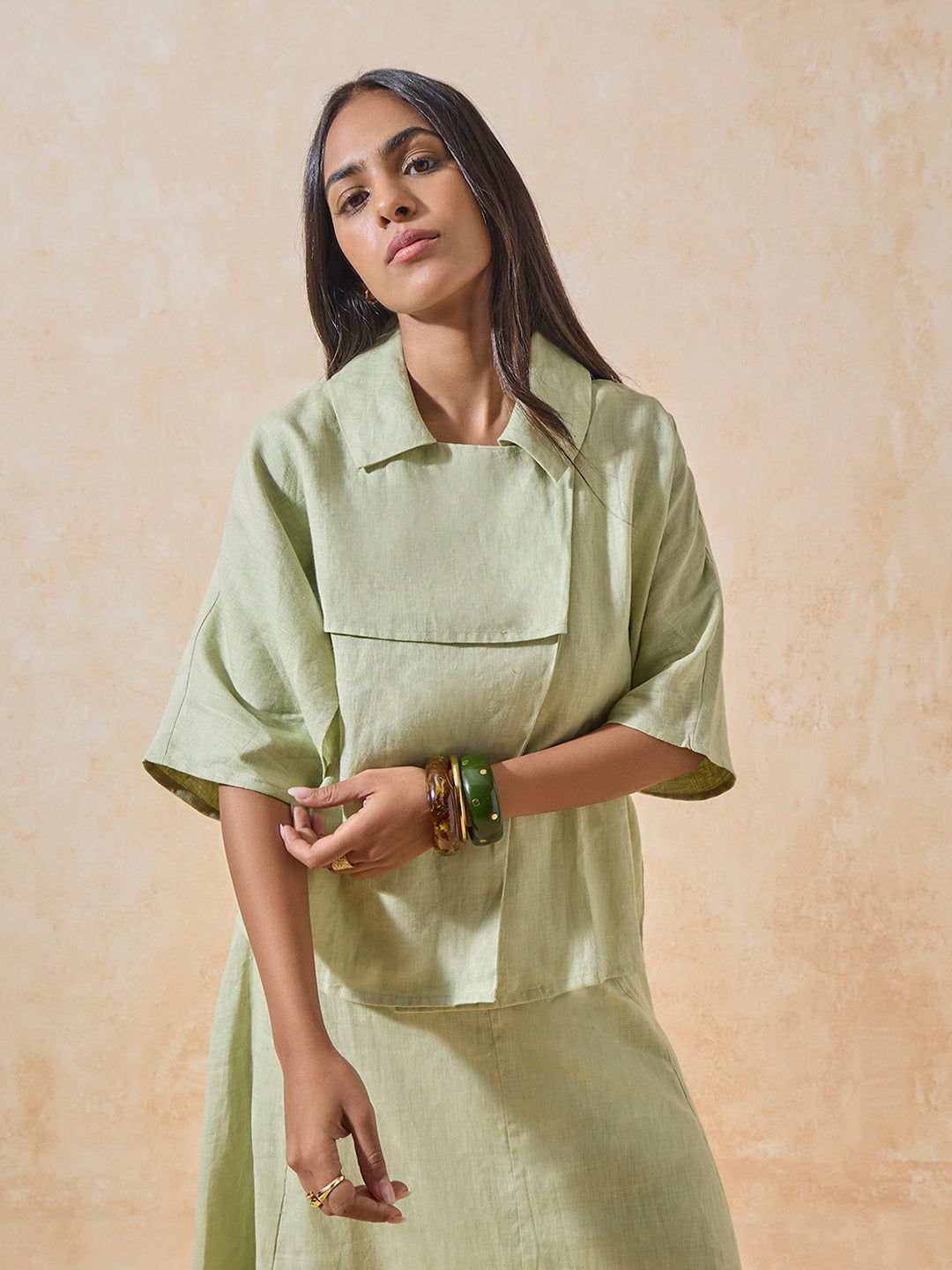 Solid Linen Top - Green