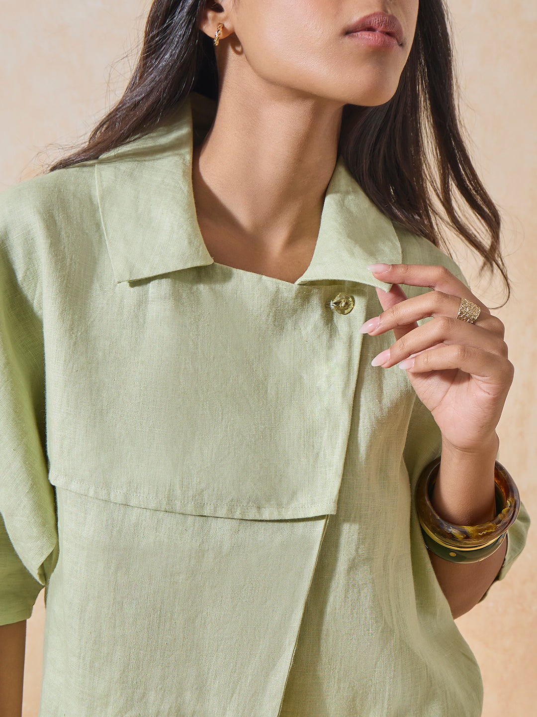 Solid Linen Top - Green