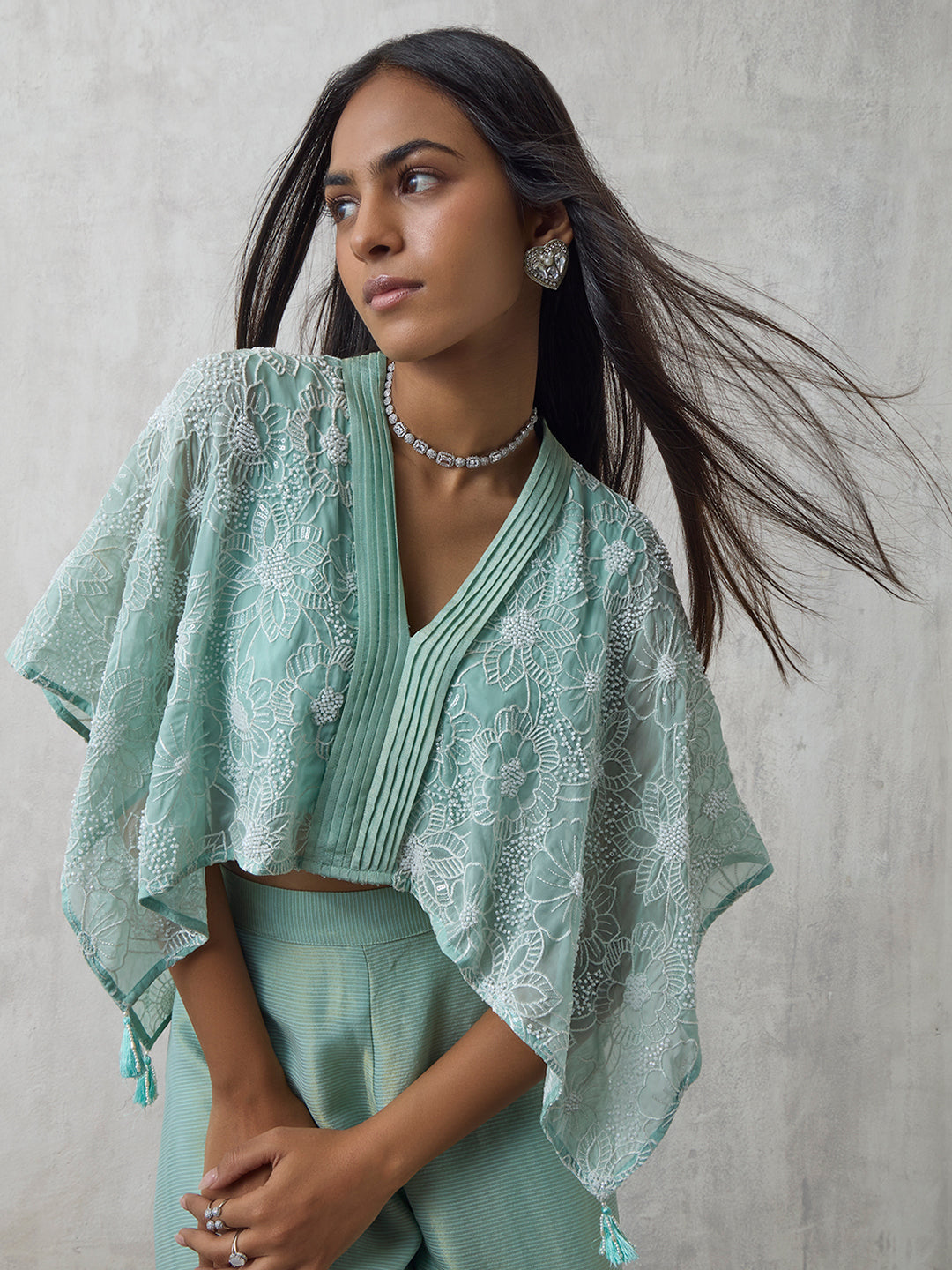 Floral Embroidered Top - Blue