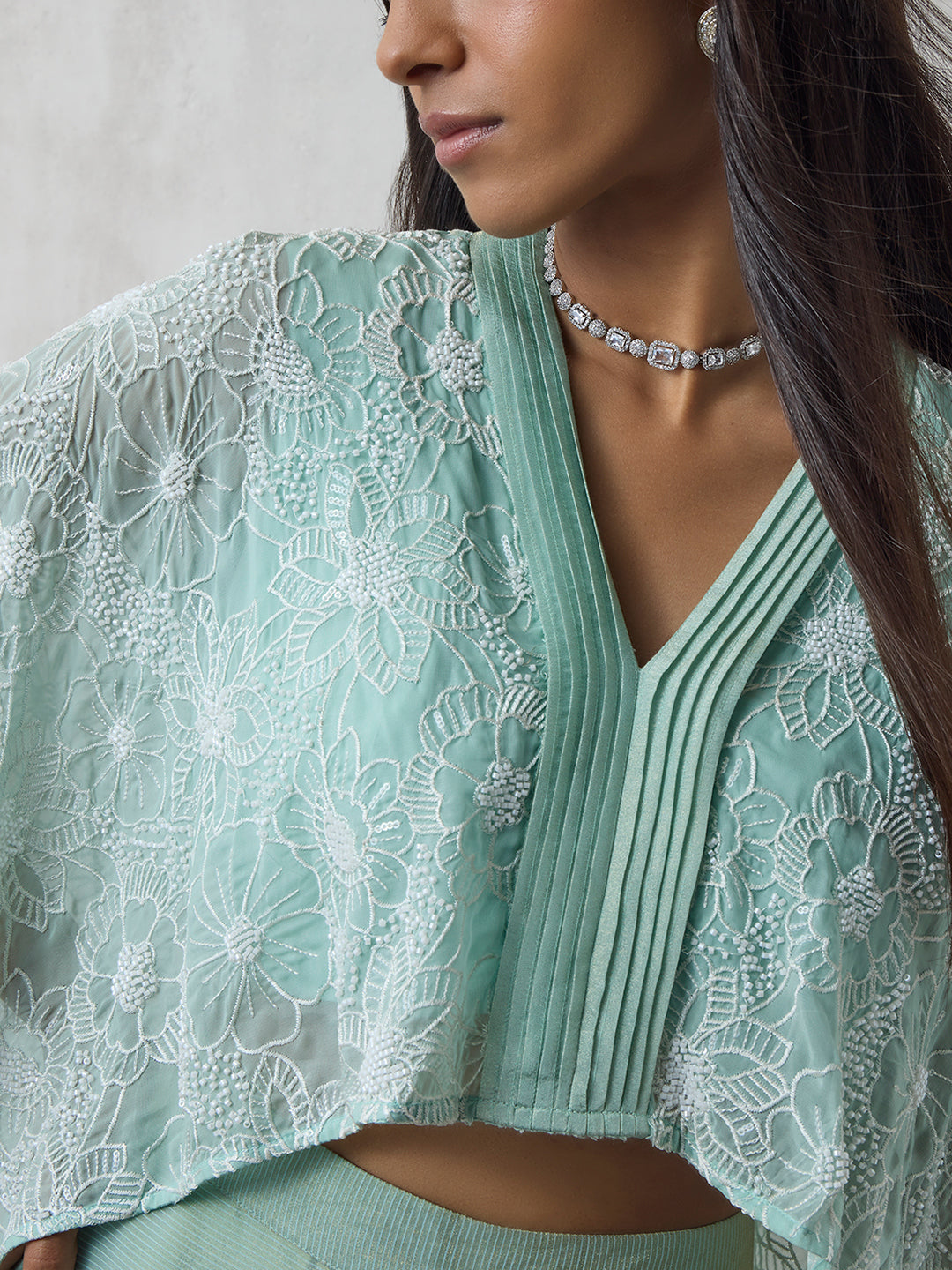 Floral Embroidered Top - Blue