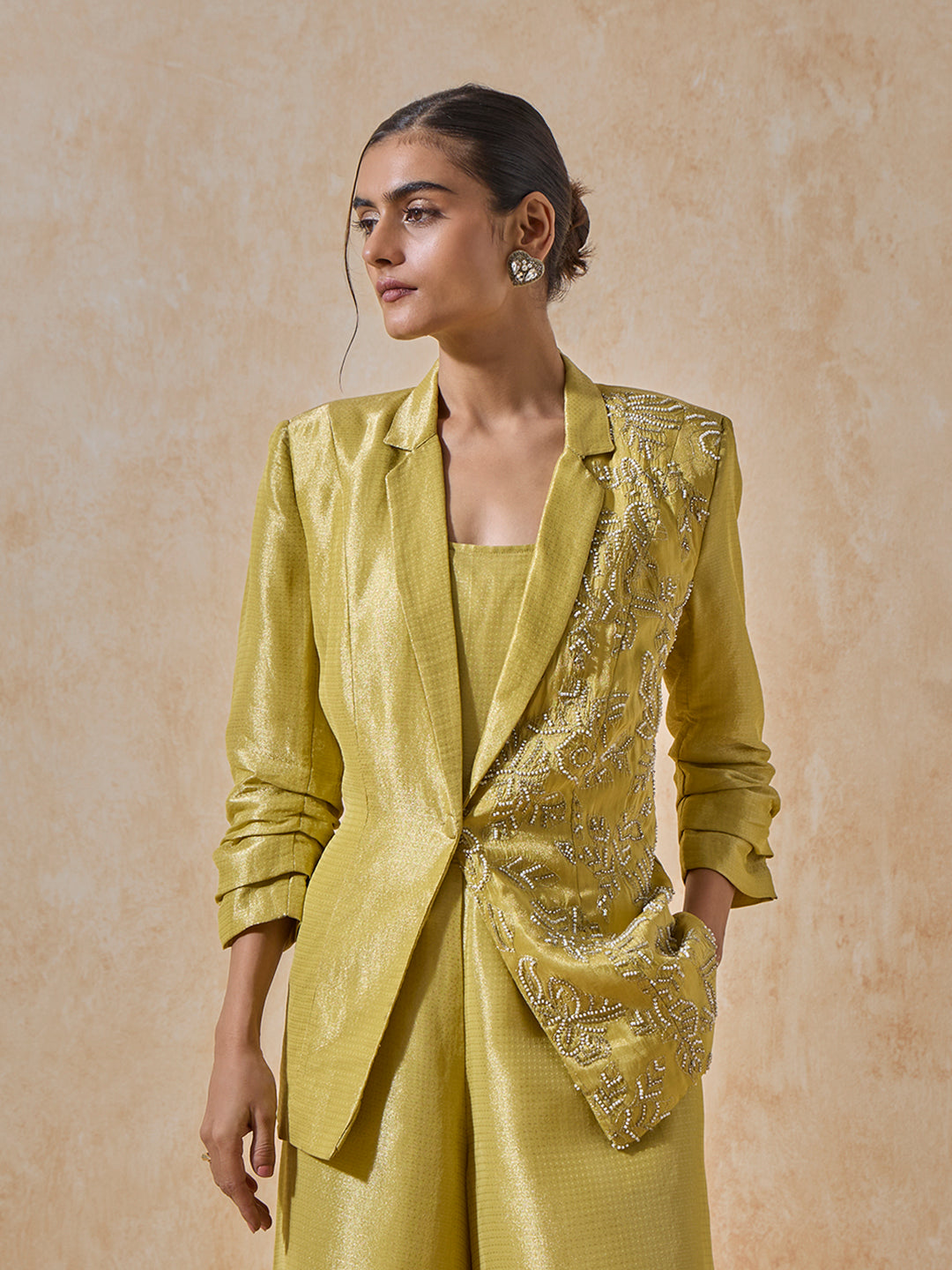 Embellished Blazer With Inner - Yellow