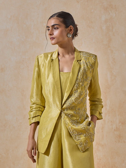 Embellished Blazer With Inner - Yellow