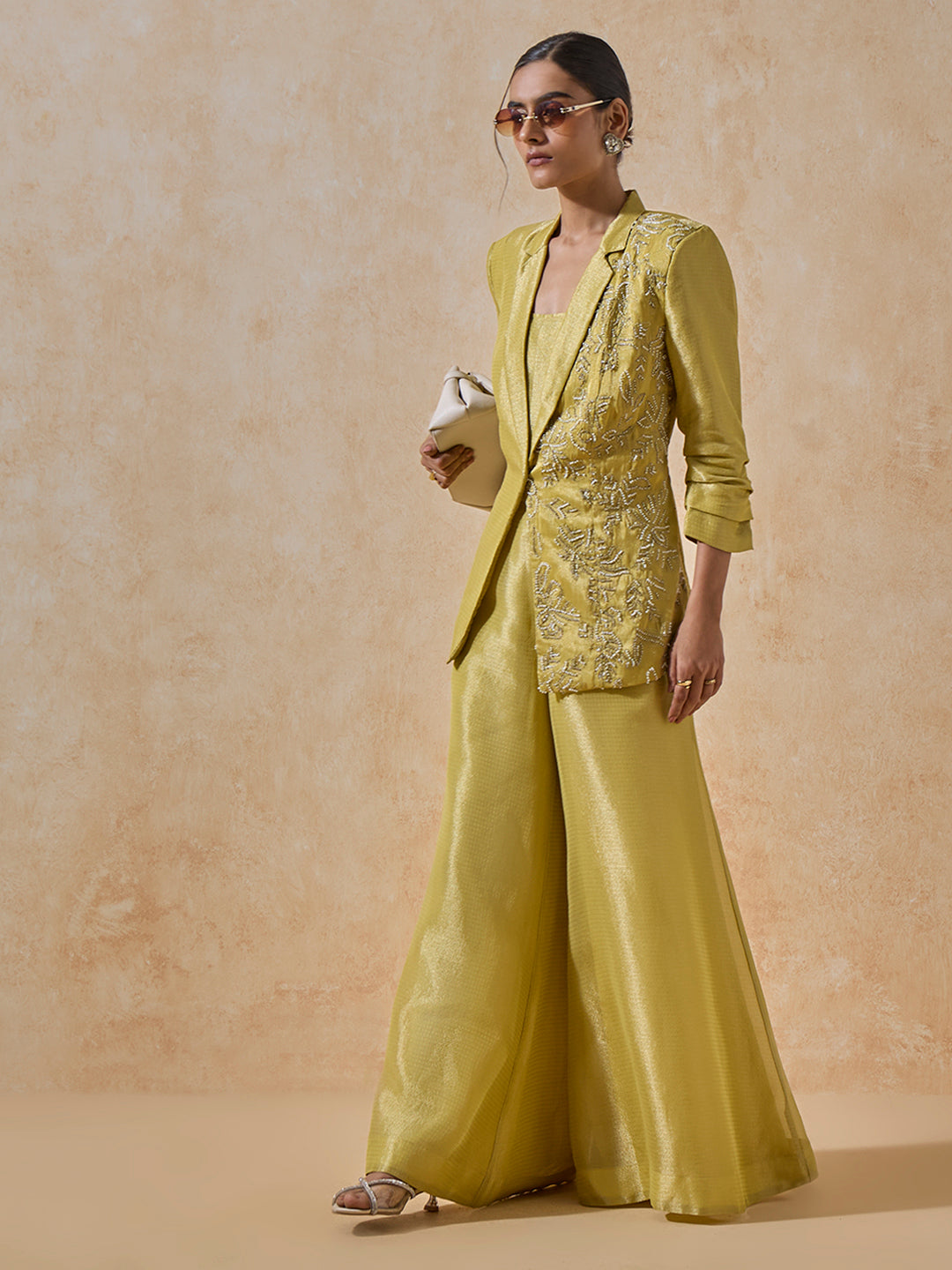 Embellished Blazer With Inner - Yellow