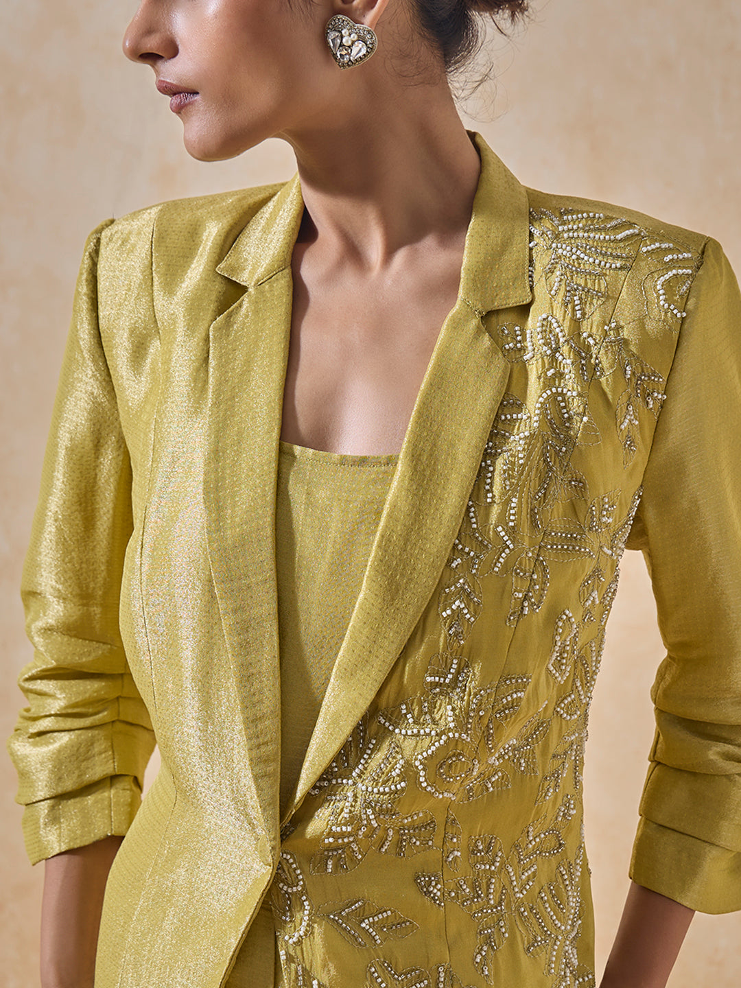 Embellished Blazer With Inner - Yellow