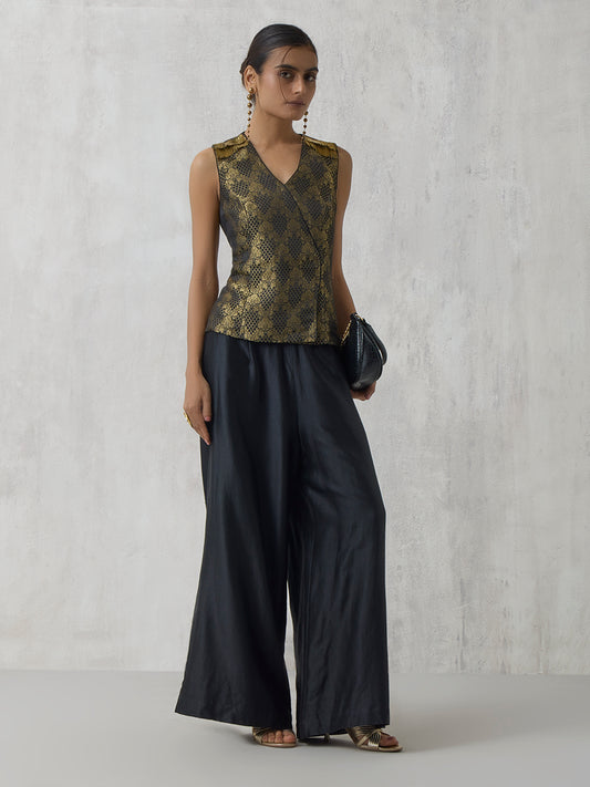 Brocade Top - Black and Gold