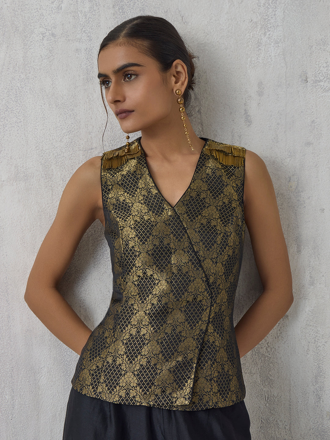 Brocade Top - Black and Gold