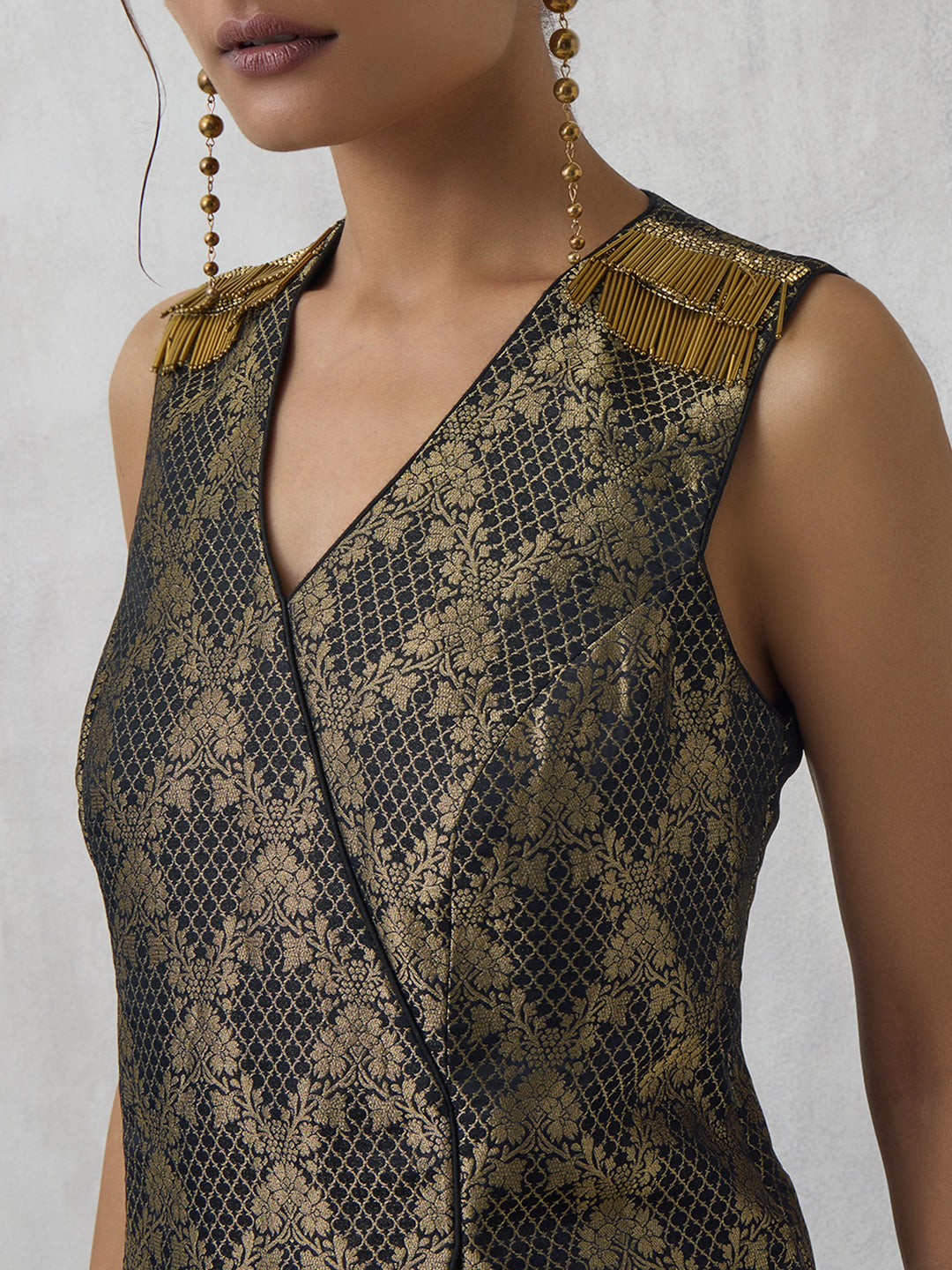 Brocade Top - Black and Gold