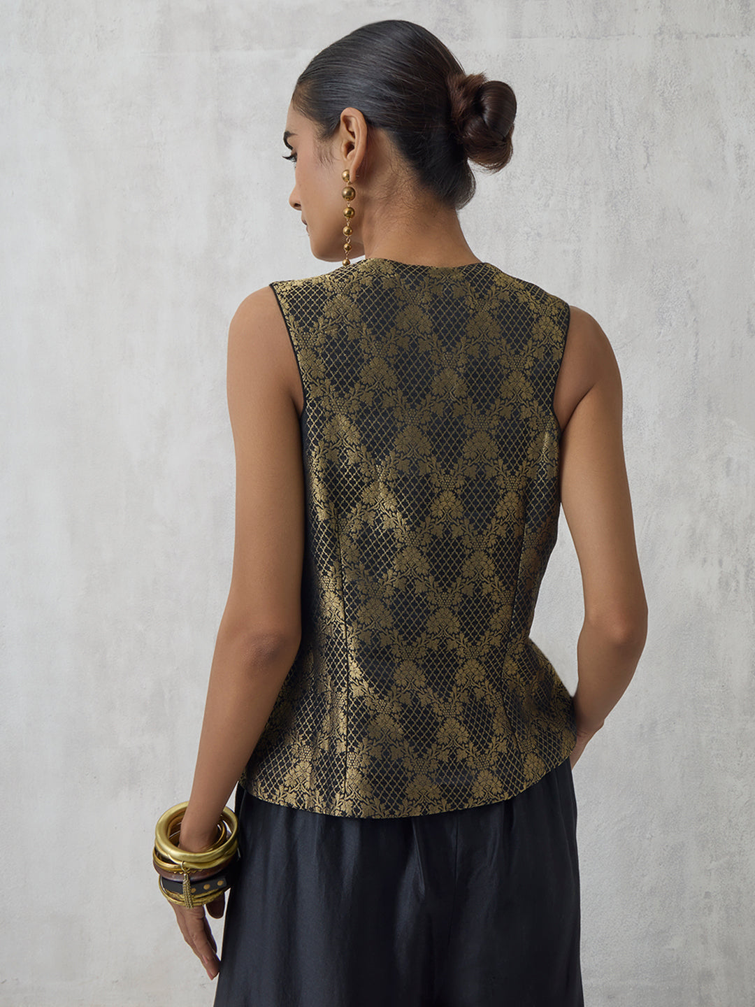 Brocade Top - Black and Gold