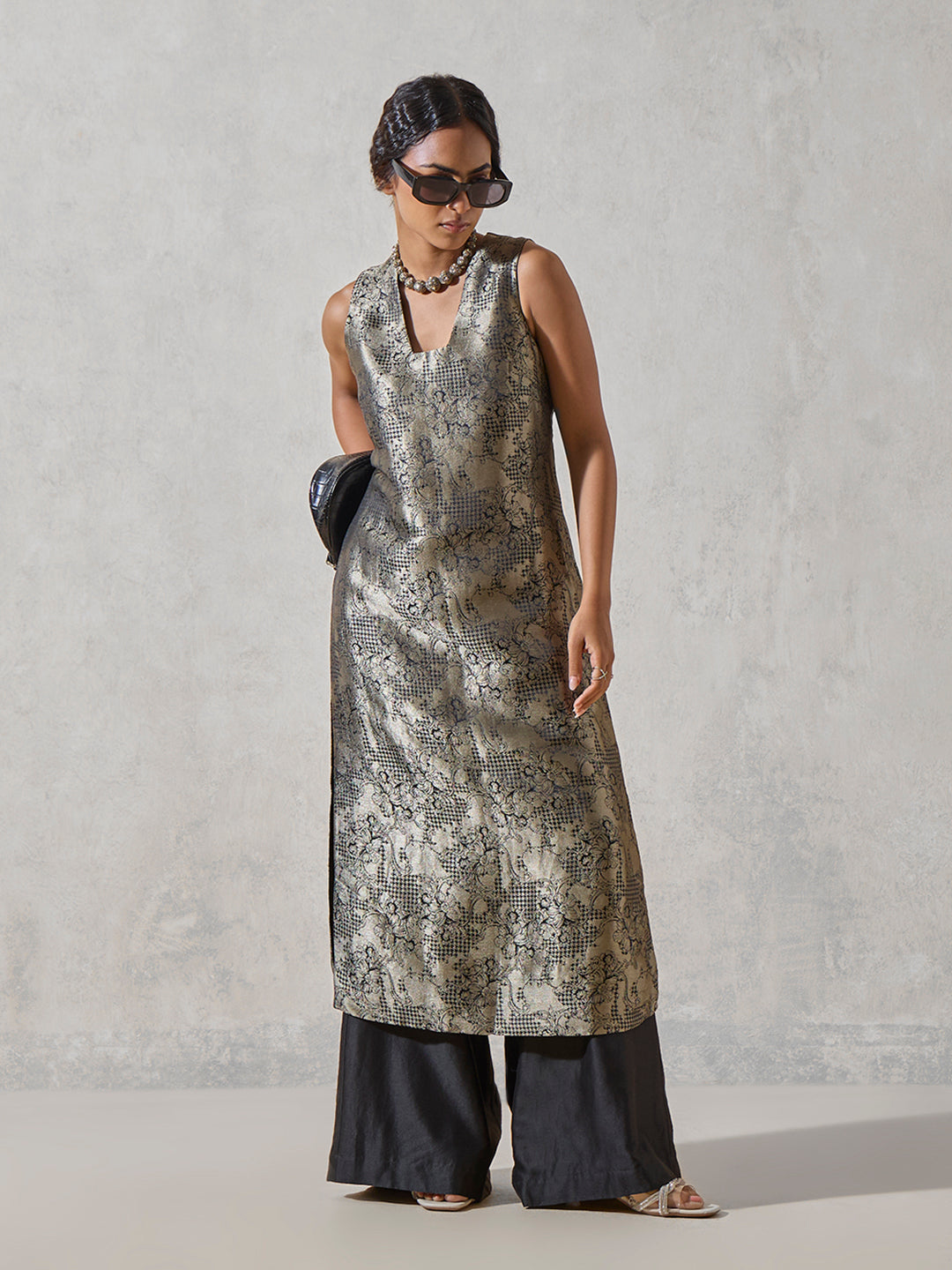 Jacquard A-Line Kurta - Black