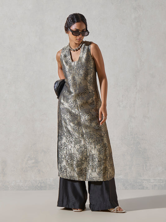 Jacquard A-Line Kurta - Black