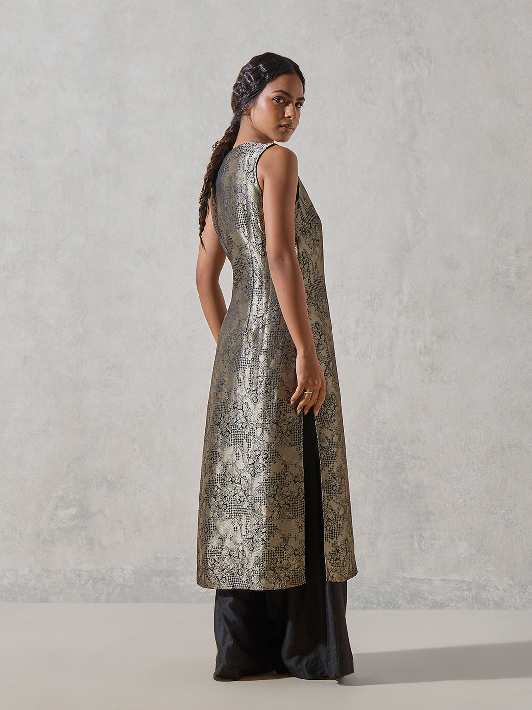 Jacquard A-Line Kurta - Black