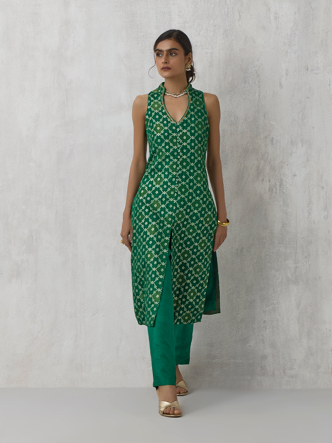 Jacquard Kurta - Green