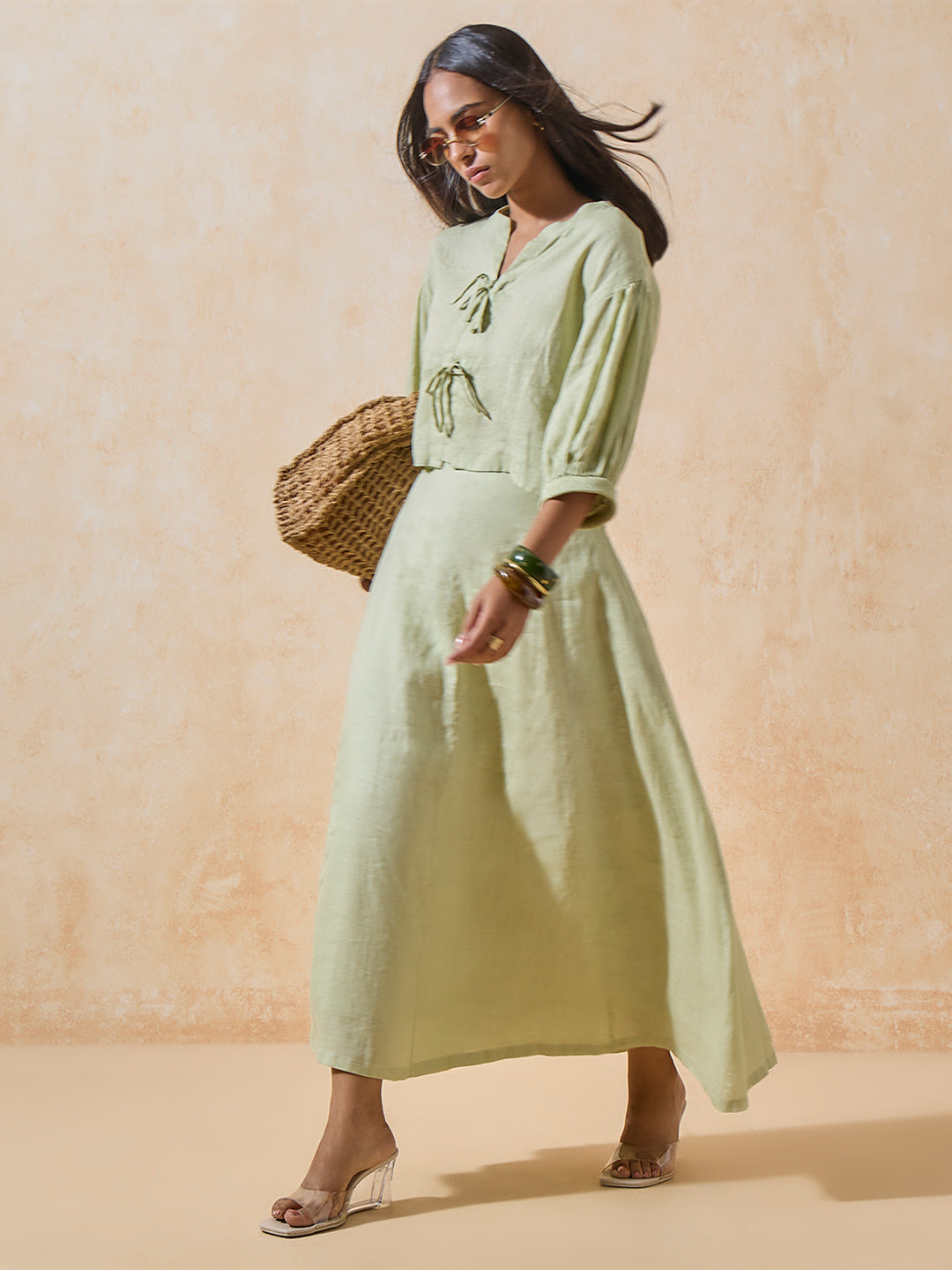 Linen-Blend Top - Green