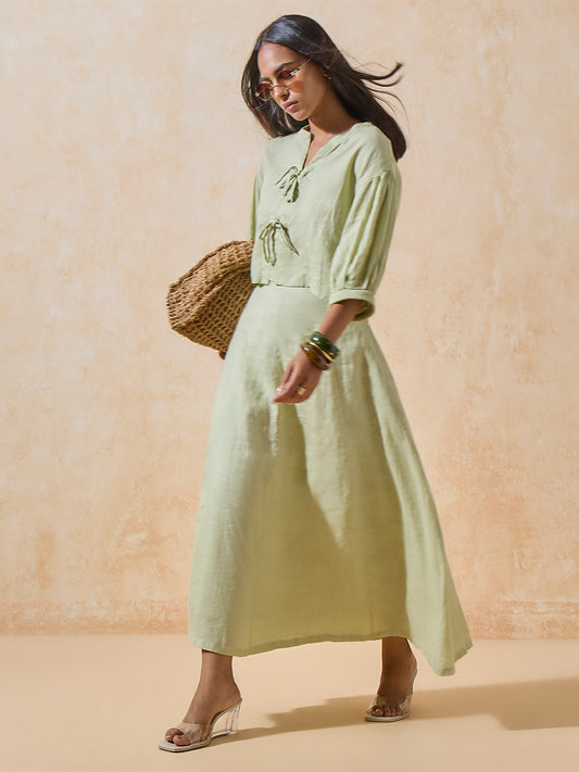 Linen-Blend Top - Green