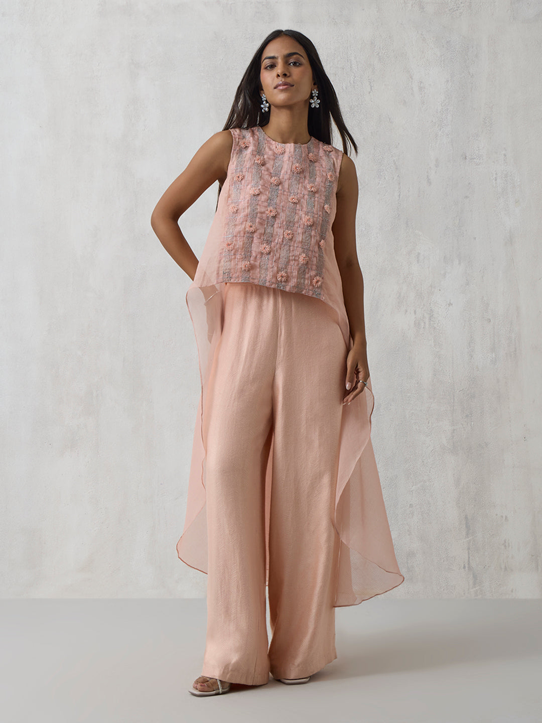 High-Low Top with Pant - Pink