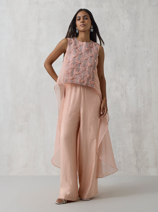 High-Low Top with Pant - Pink