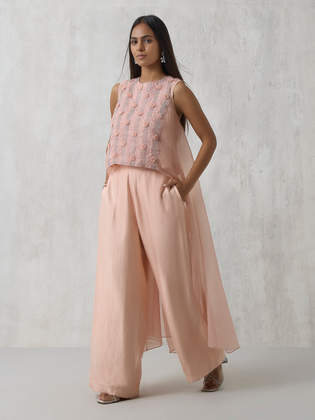 High-Low Top with Pant - Pink