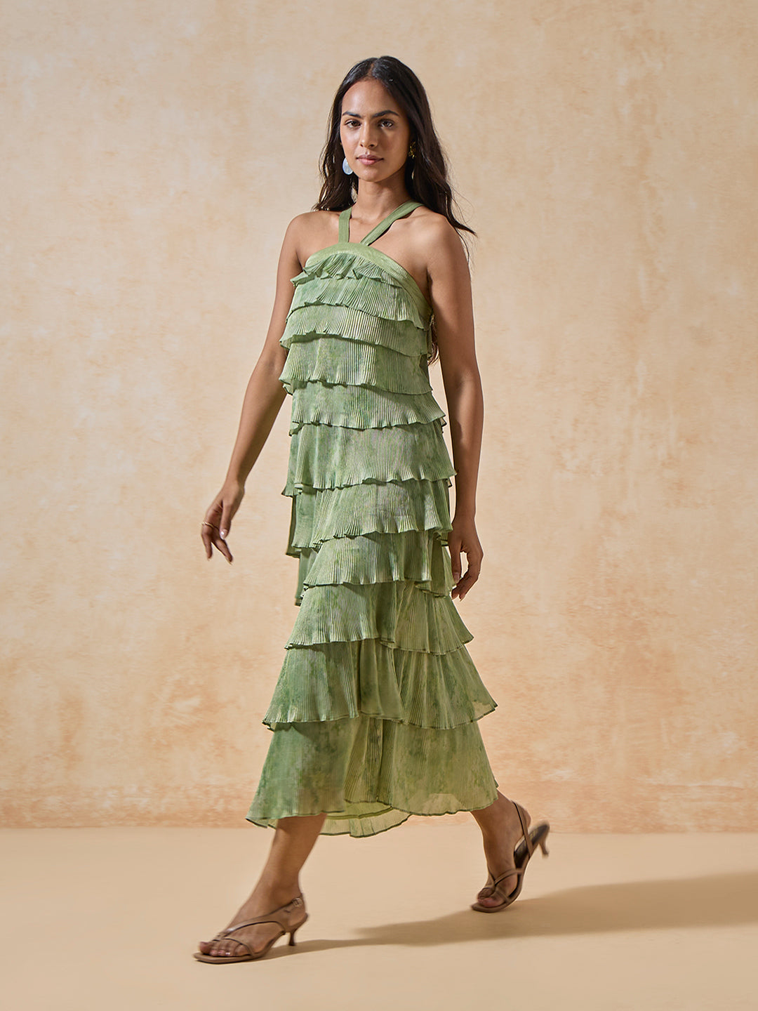 Ruffle Tiered Dress - Green