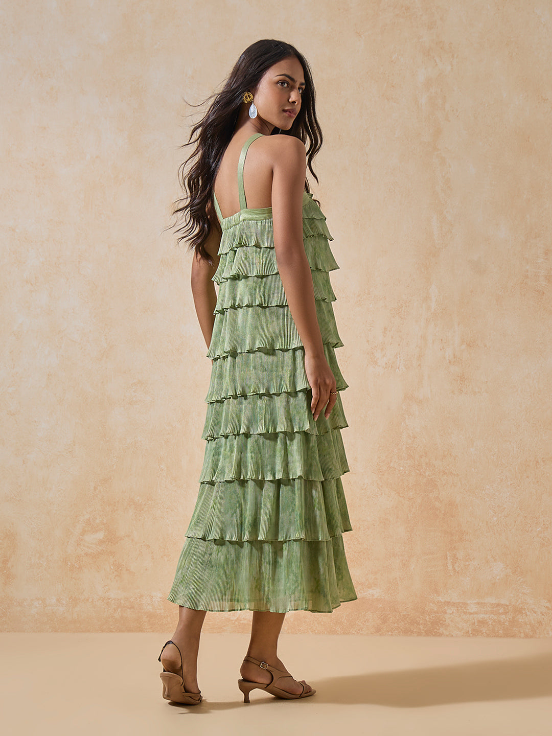 Ruffle Tiered Dress - Green