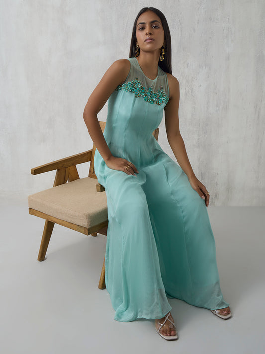 Embroidered Jumpsuit - Blue