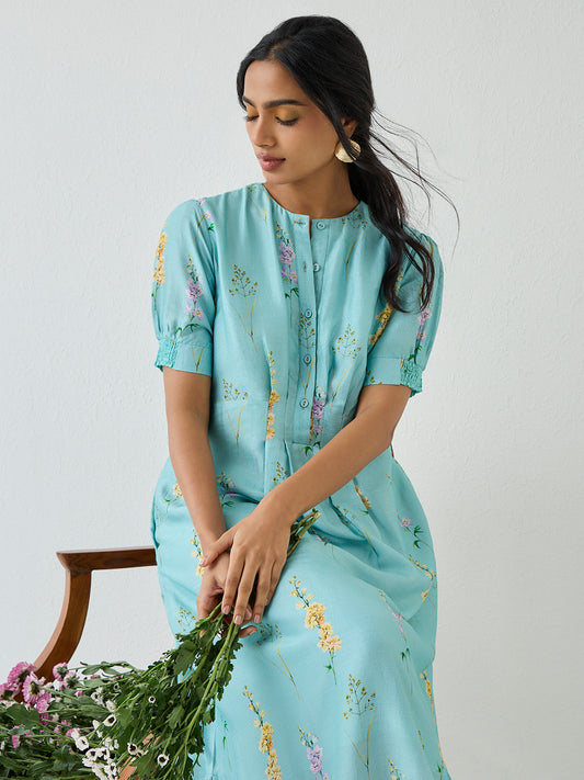 Maxi Dress with Belt - Blue