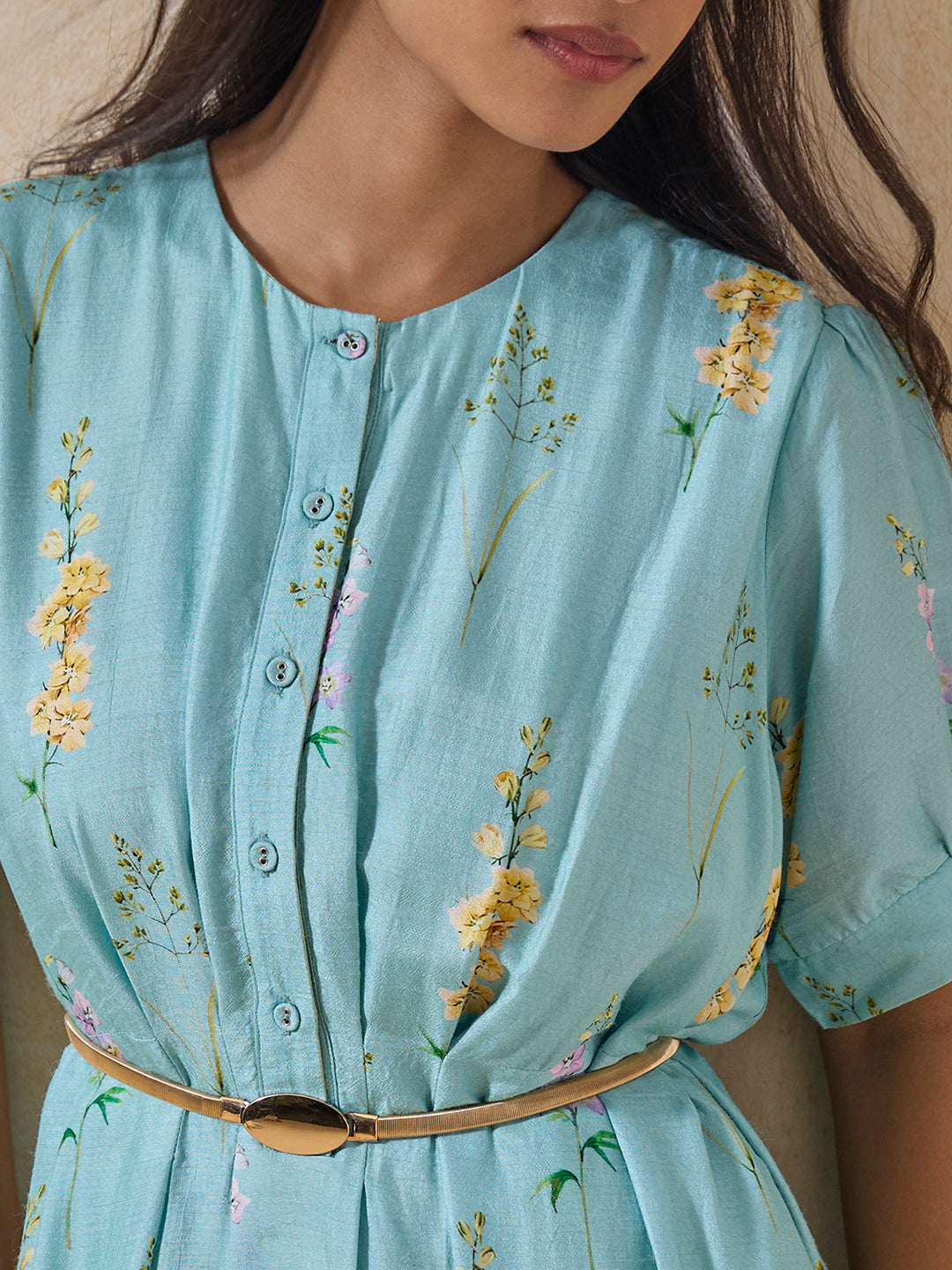 Maxi Dress with Belt - Blue