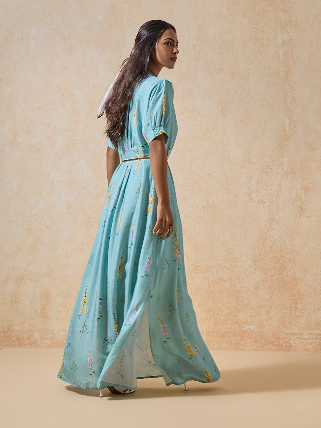 Maxi Dress with Belt - Blue