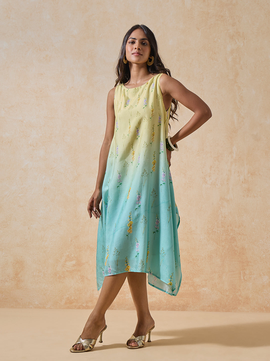 Ombré Floral Dress - Blue