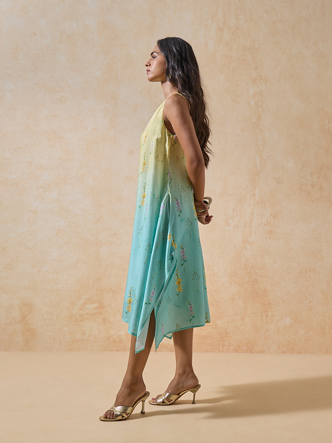 Ombré Floral Dress - Blue