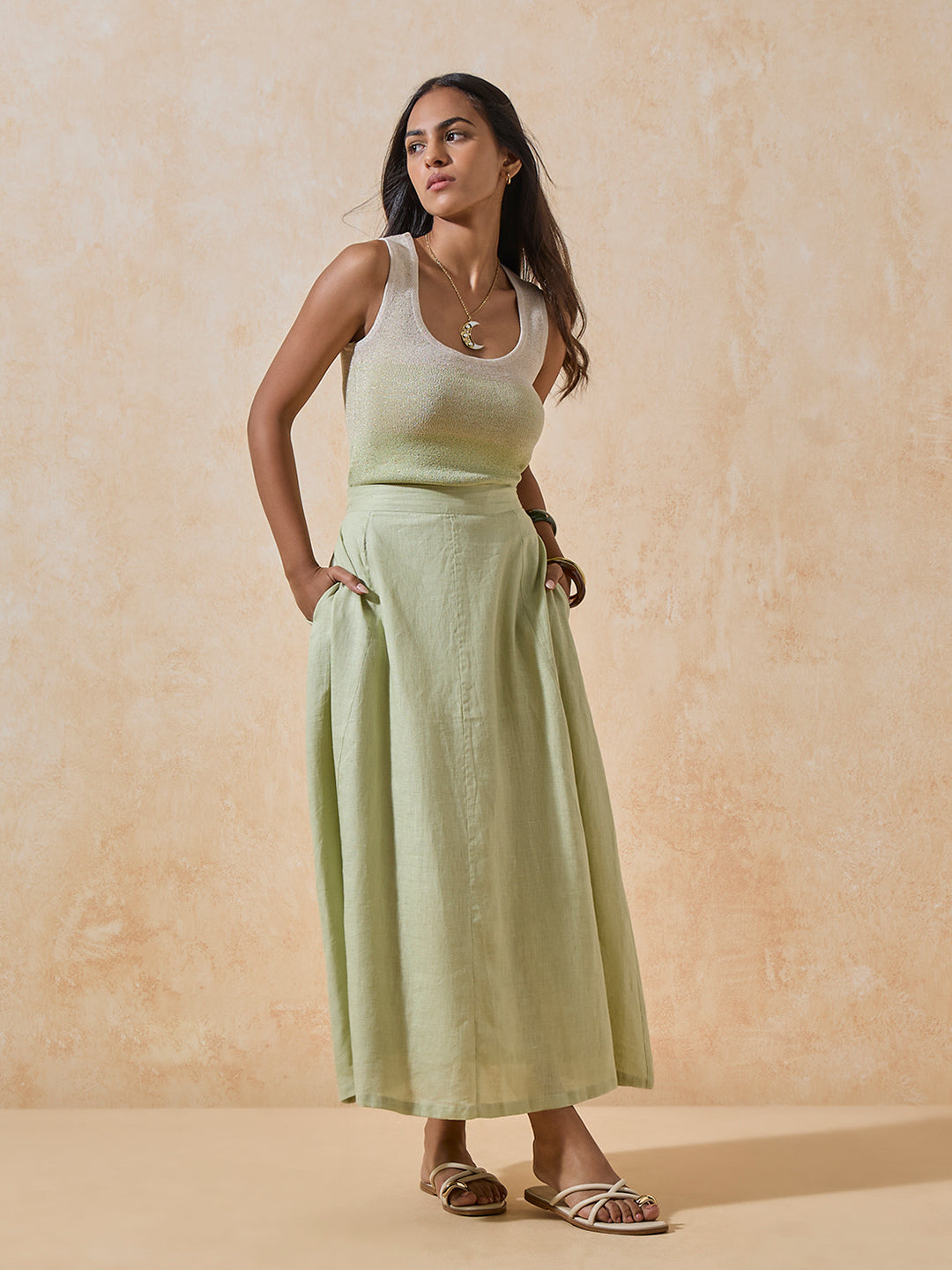 Solid Maxi Skirt - Green
