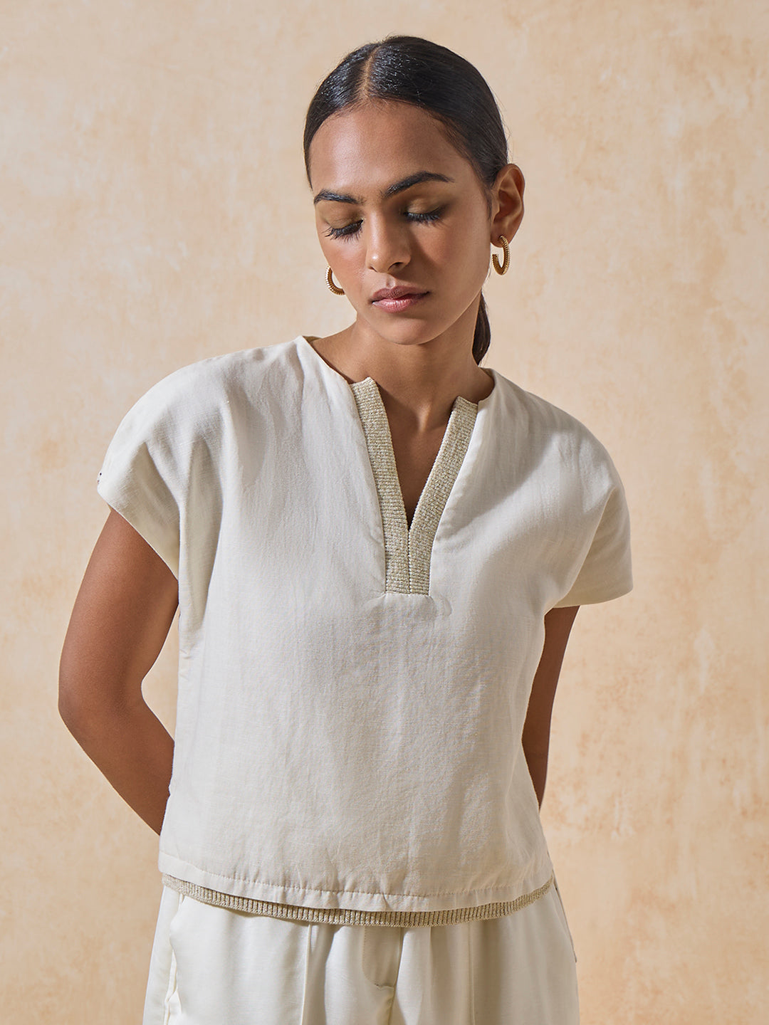 Solid Linen Top - Off-White