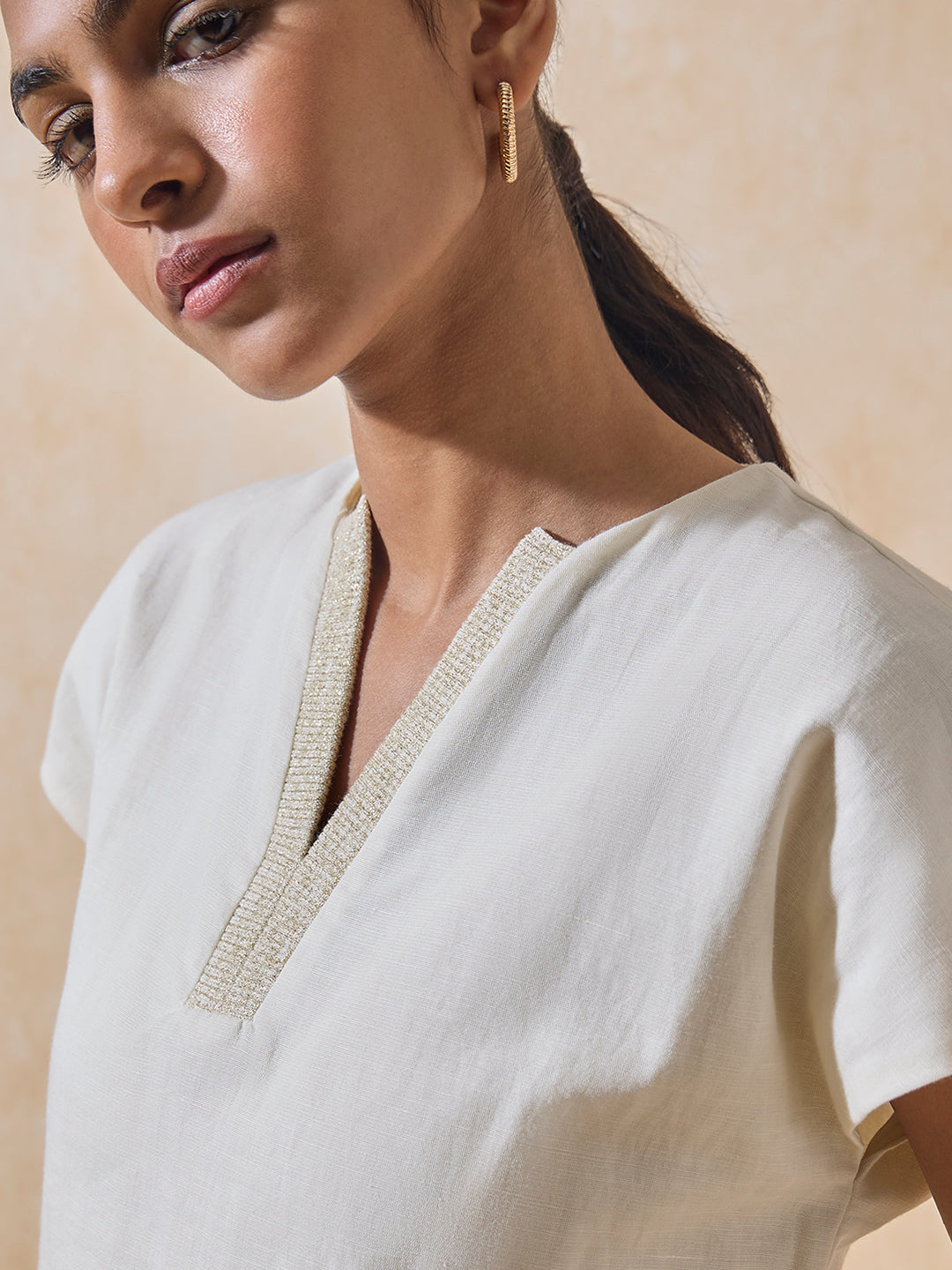 Solid Linen Top - Off-White