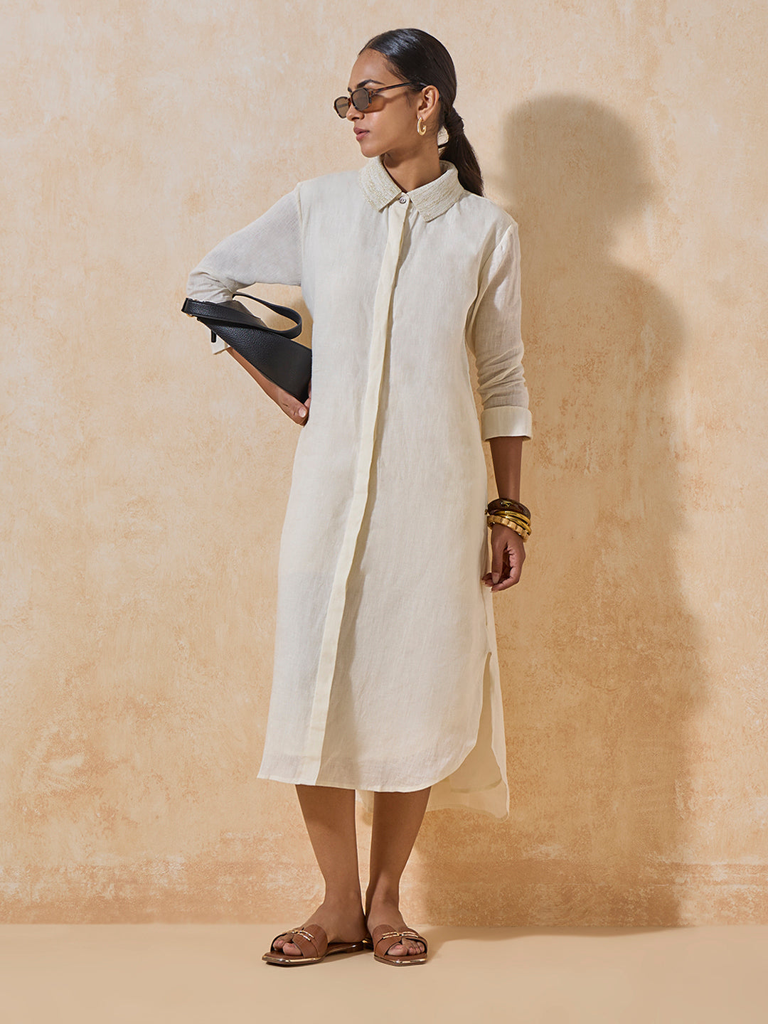 Linen Shirt Dress - Off-White