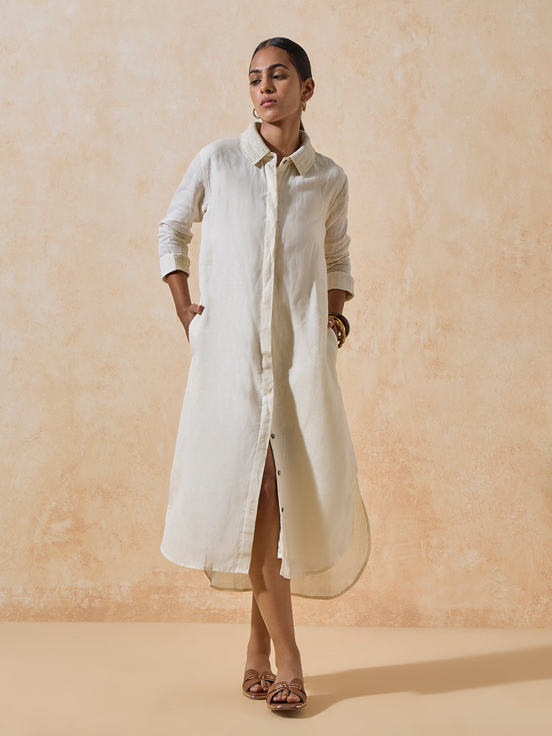 Linen Shirt Dress - Off-White