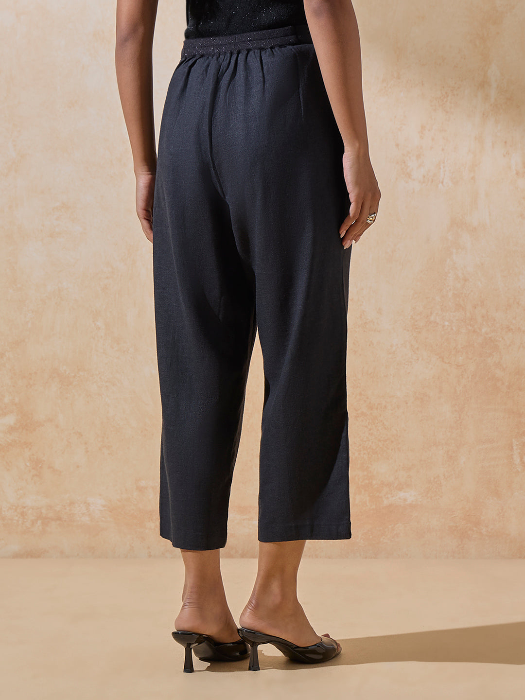 Linen-Blend Trousers - Black