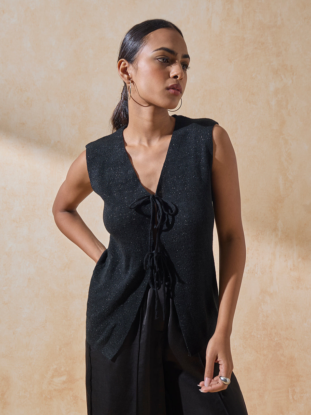 Knitted Vest Top - Black