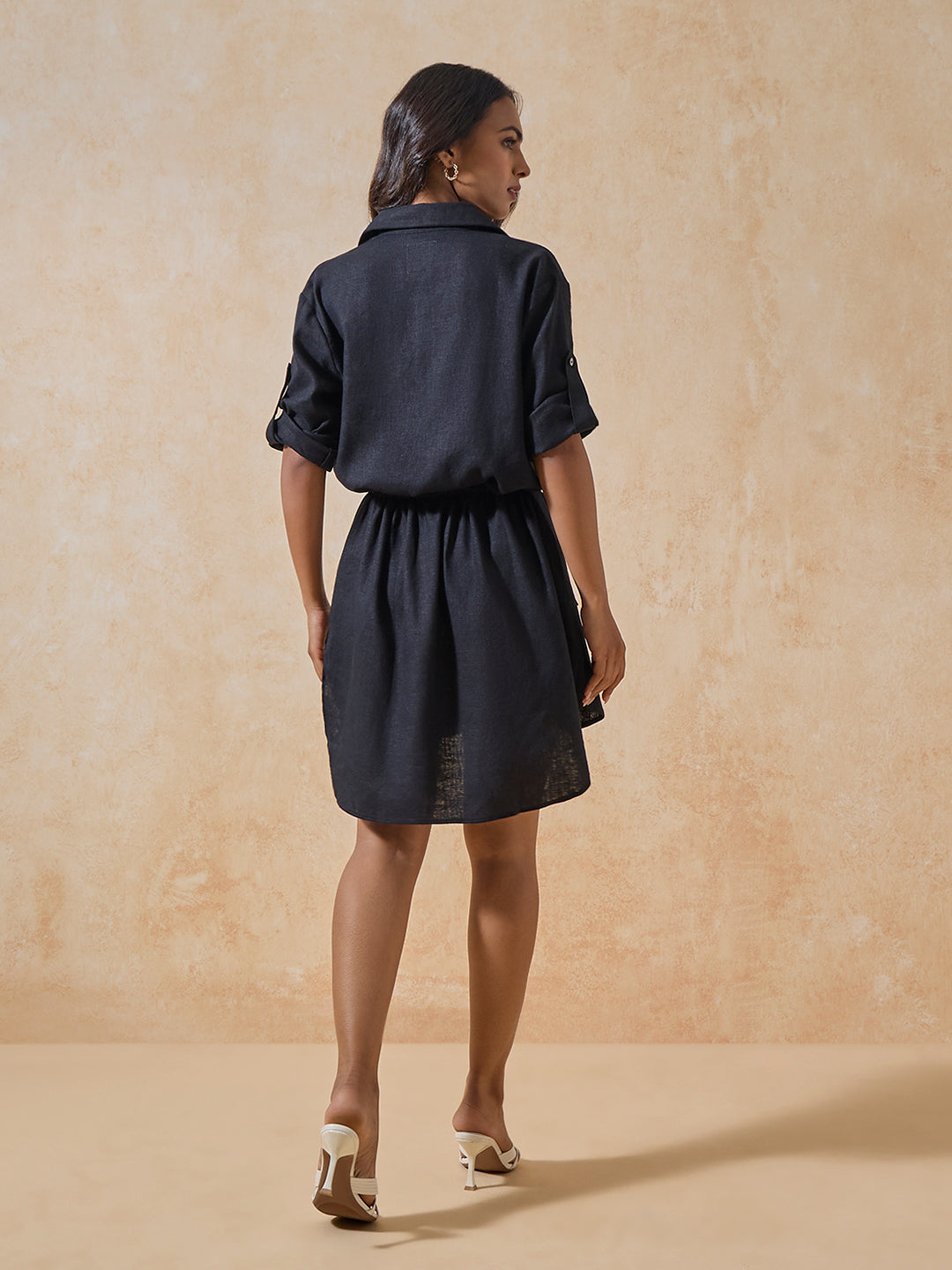 Linen Shirt Dress - Black