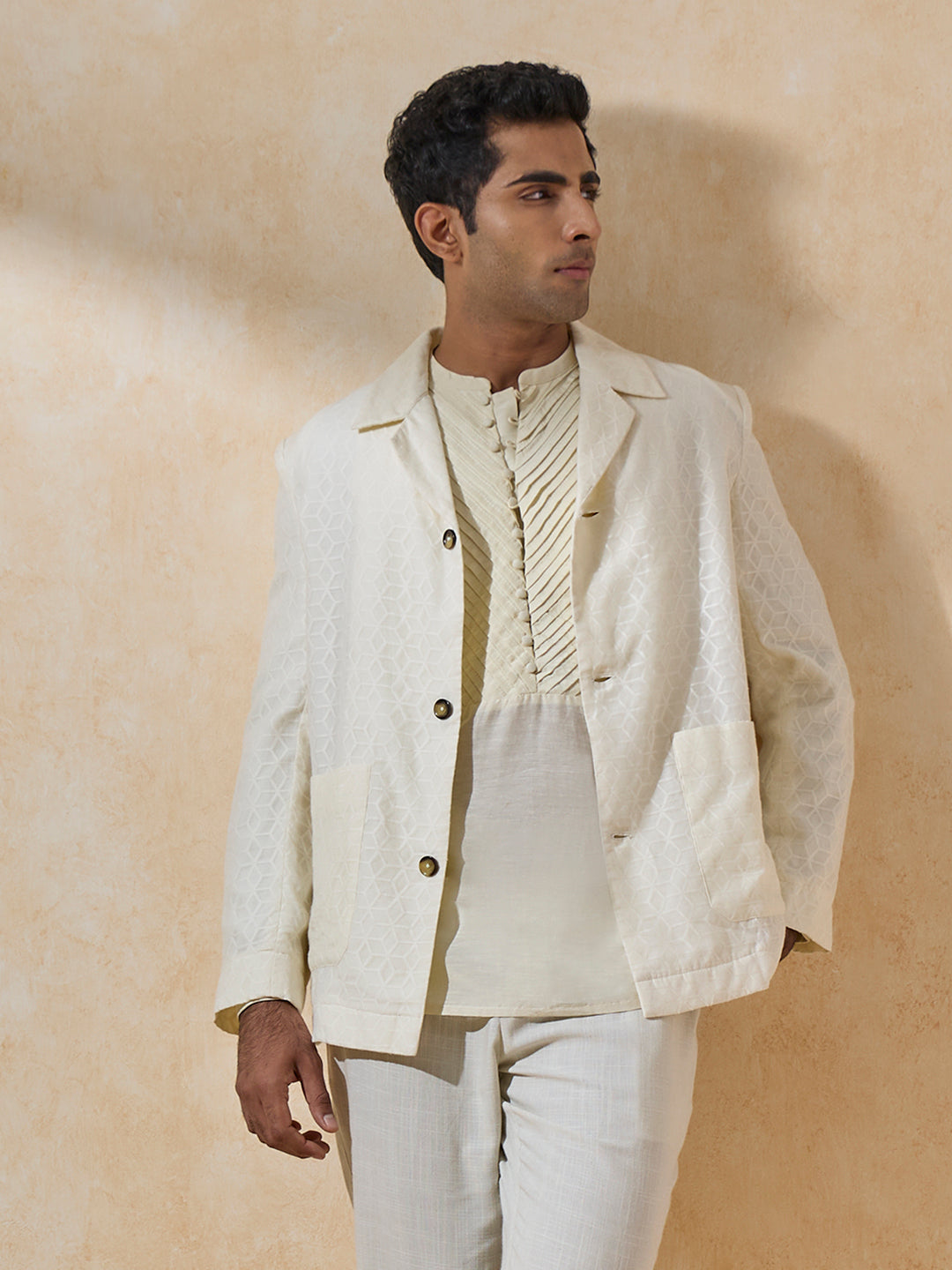 Jacket with Subtle Print - Cream