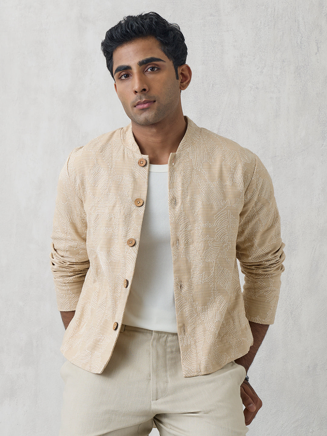 Jacket with Thread work – Beige