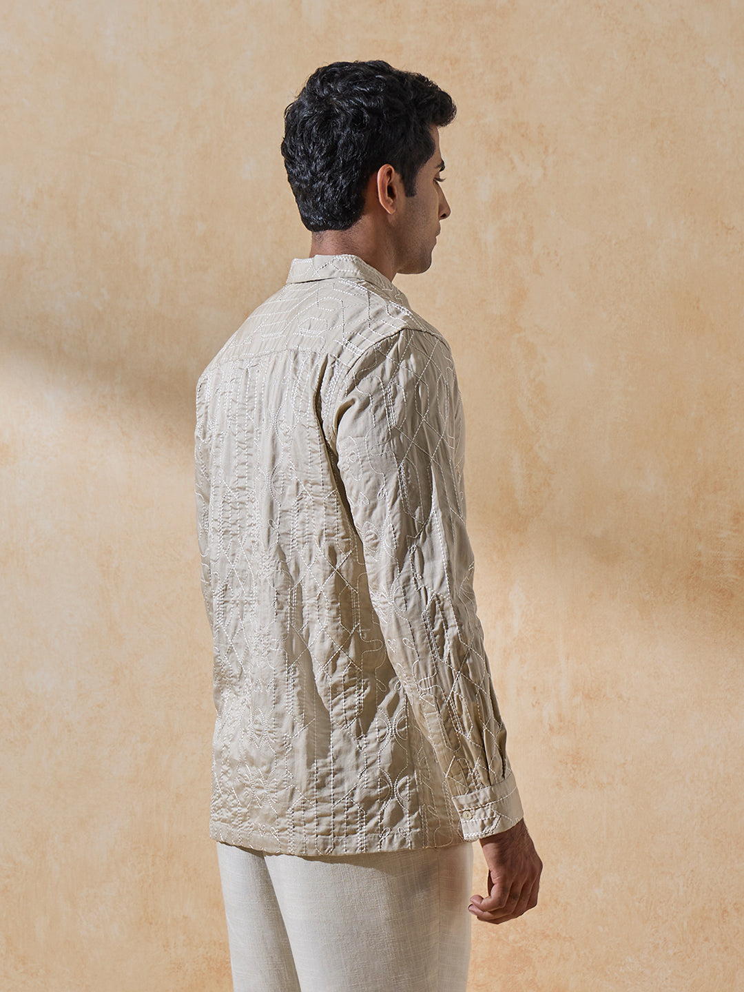 Embroidered Short Kurta - Beige