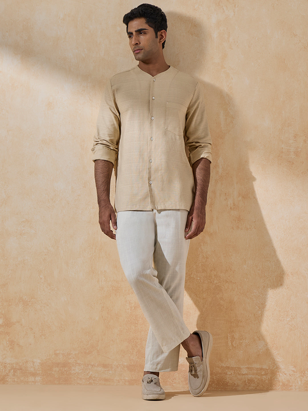 Self-Striped Shirt - Cream