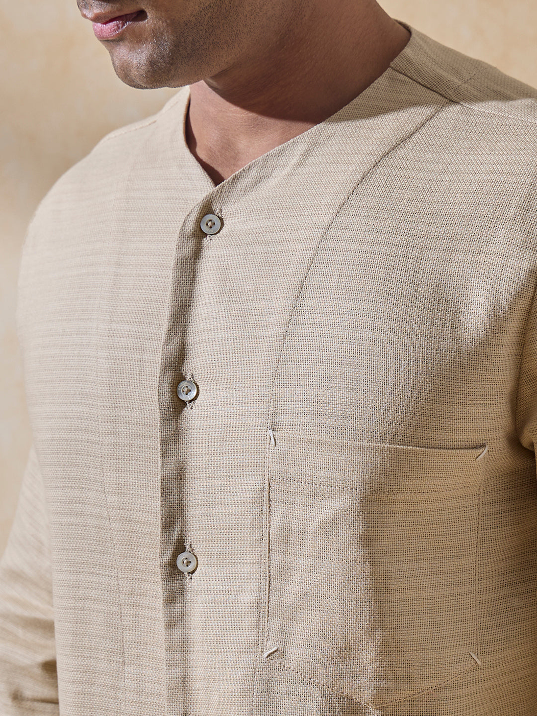 Self-Striped Shirt - Cream