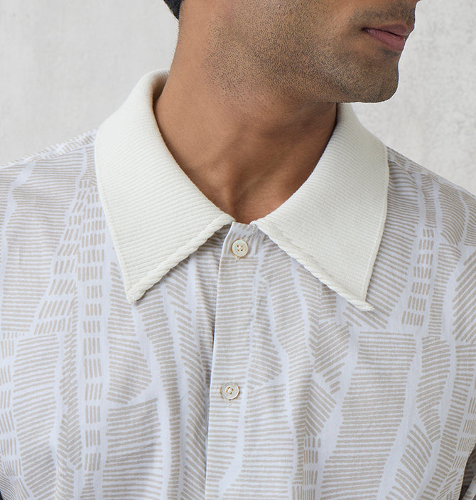 Abstract Knitted Polo T-Shirt – Beige