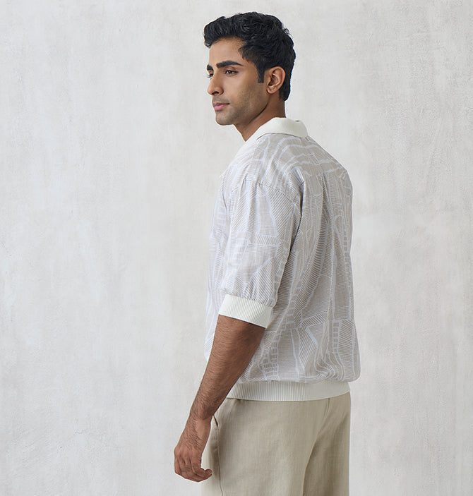 Abstract Knitted Polo T-Shirt – Beige