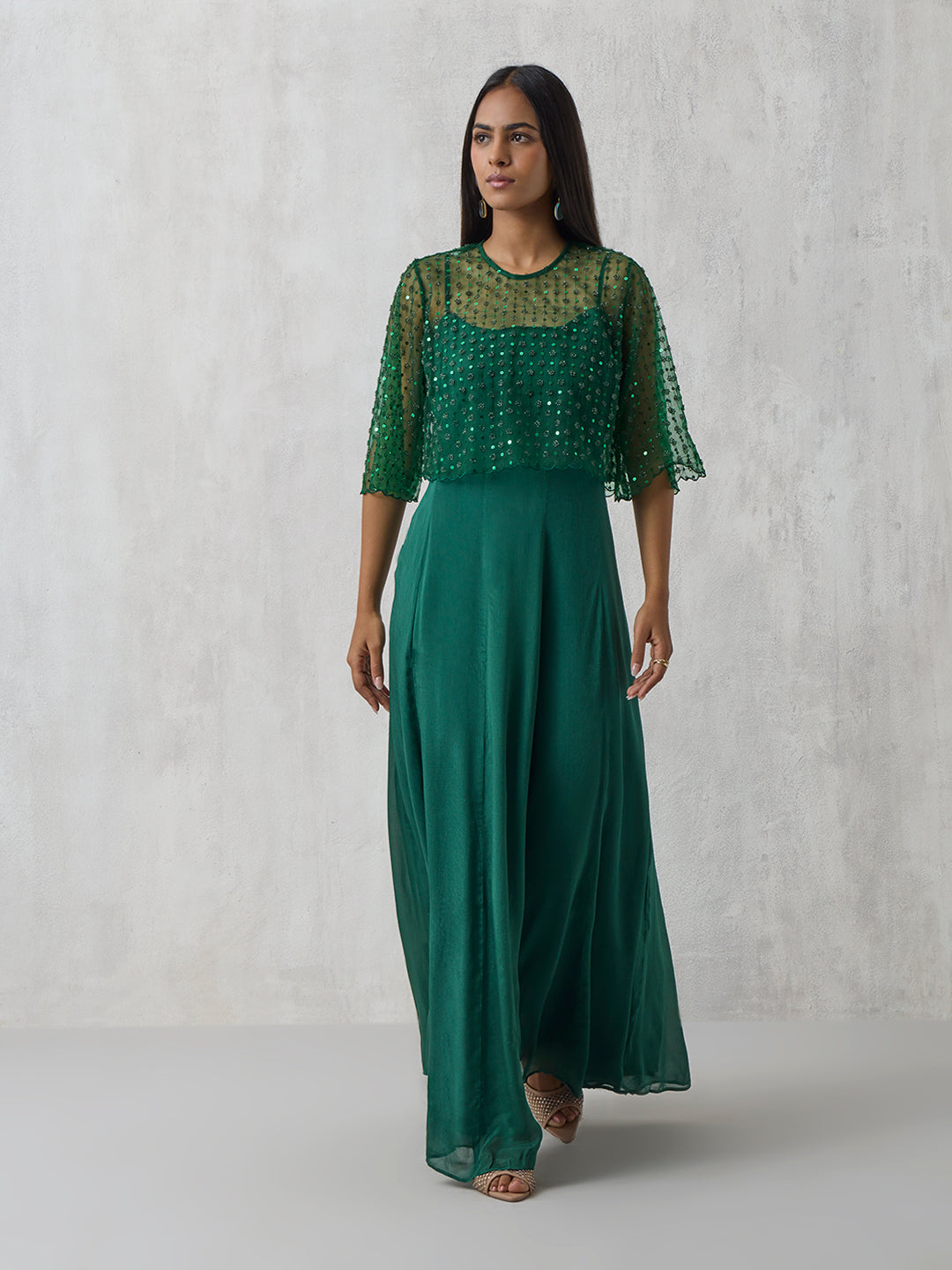 Dress with Sequin Cape - Green