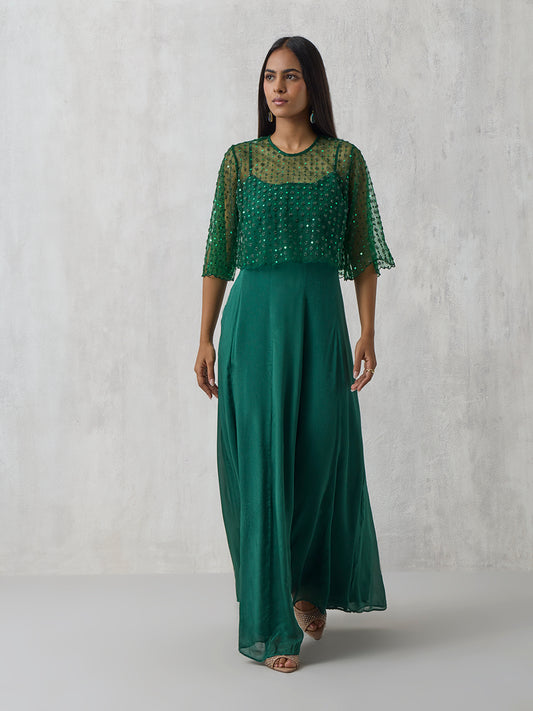 Dress with Sequin Cape - Green