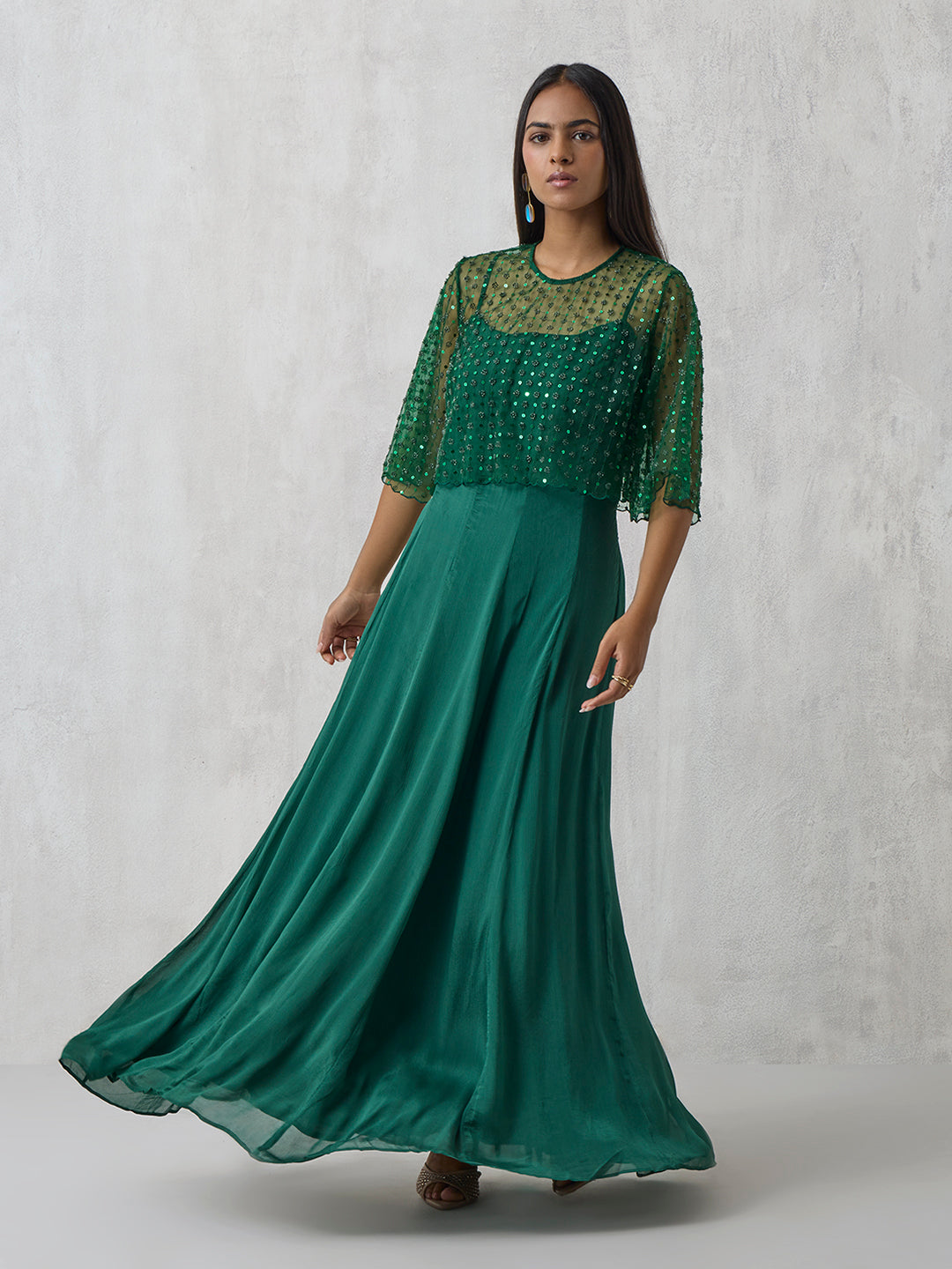 Dress with Sequin Cape - Green