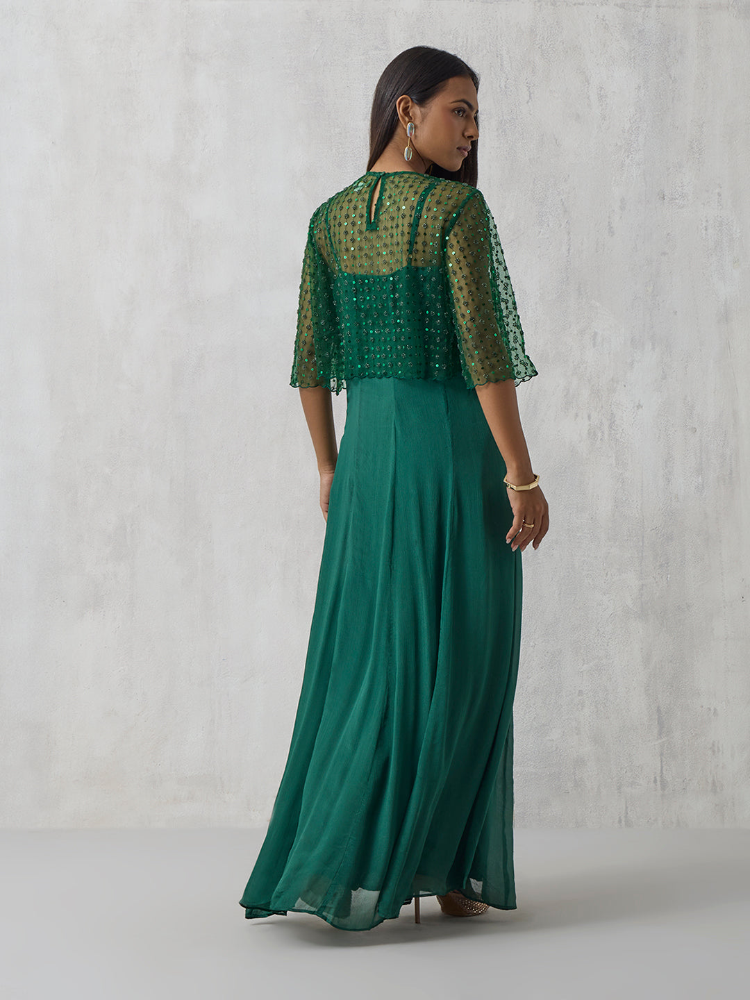 Dress with Sequin Cape - Green