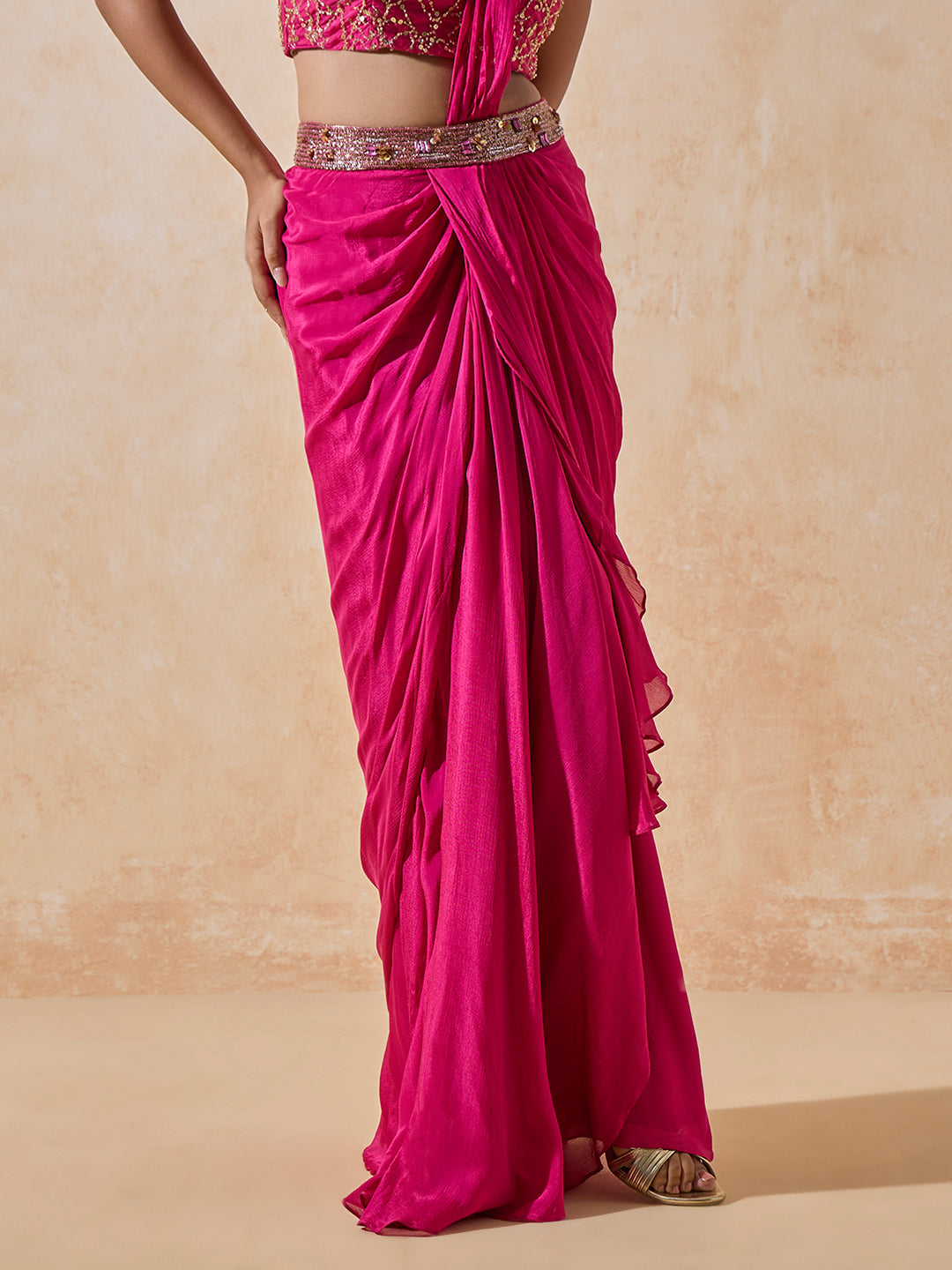 Pre-Draped Saree - Pink