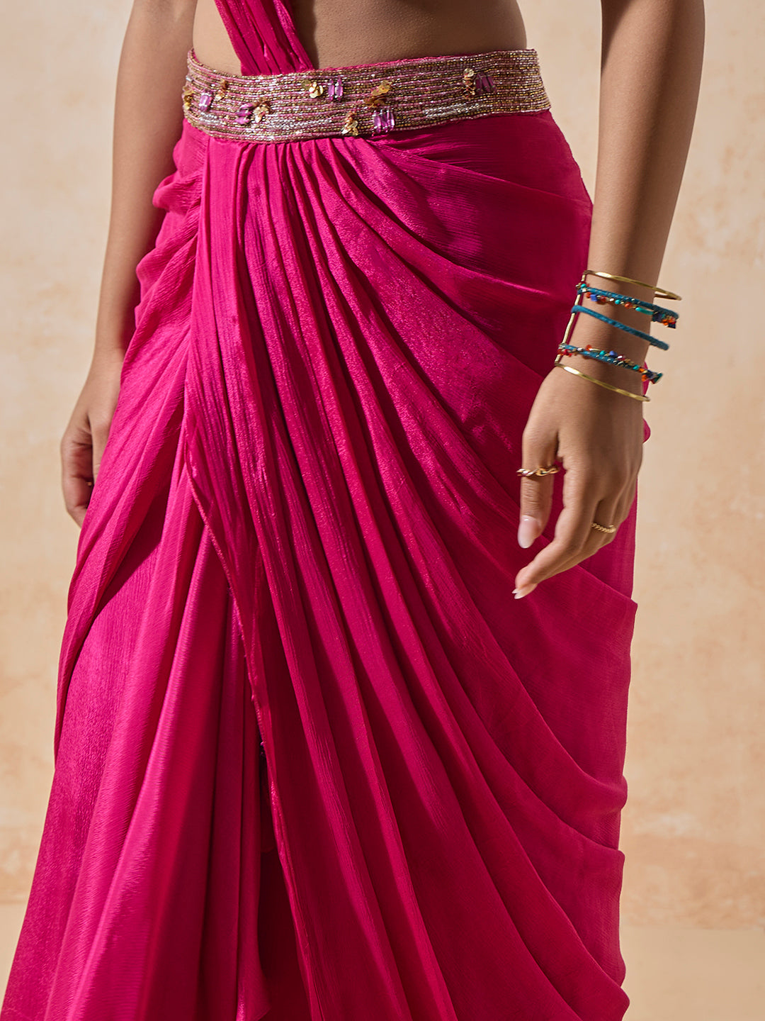 Pre-Draped Saree - Pink